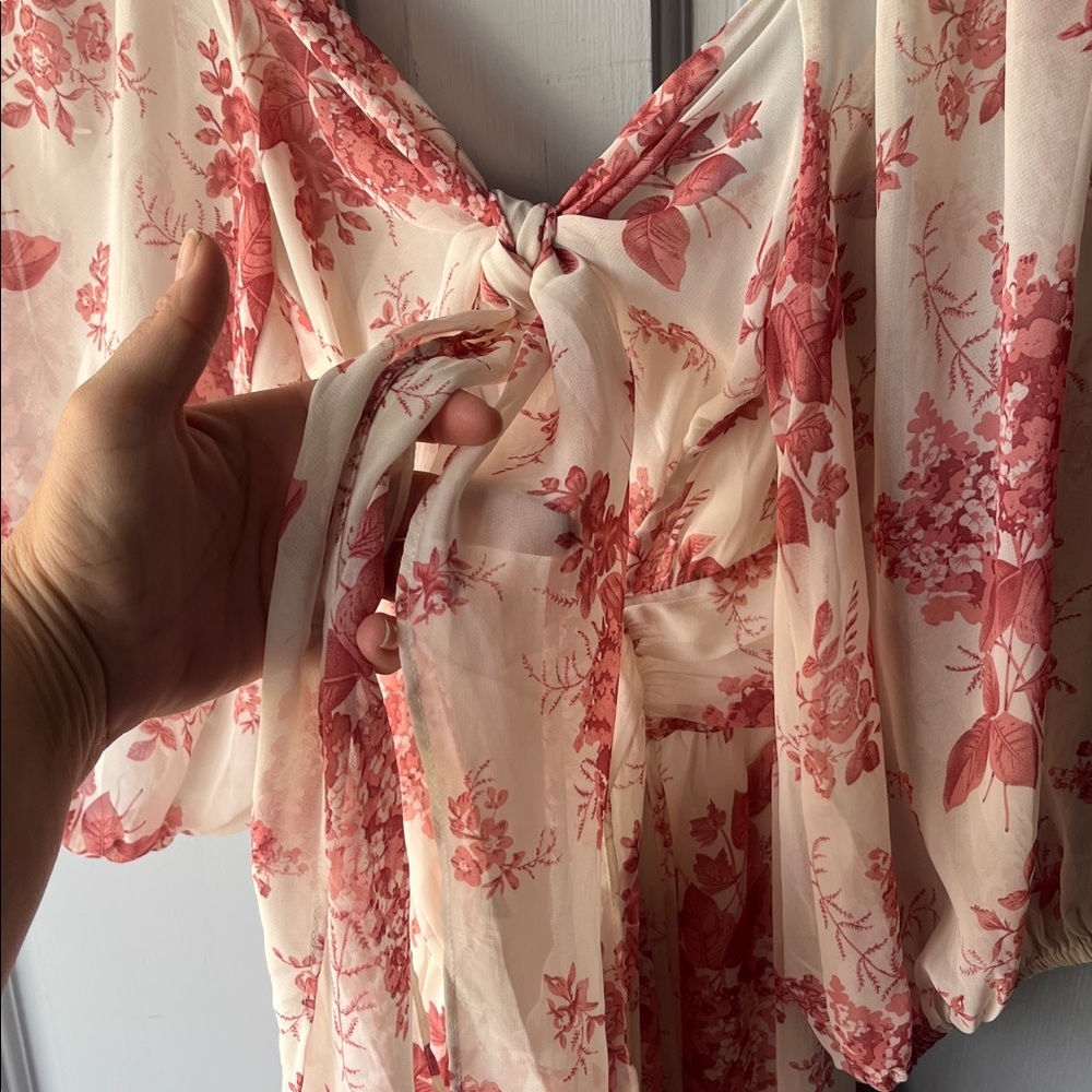 Windsor Sunday Girl Blush Floral Chiffon Skater Dress Fairy Coquette Womens Sz M - Picture 9 of 11